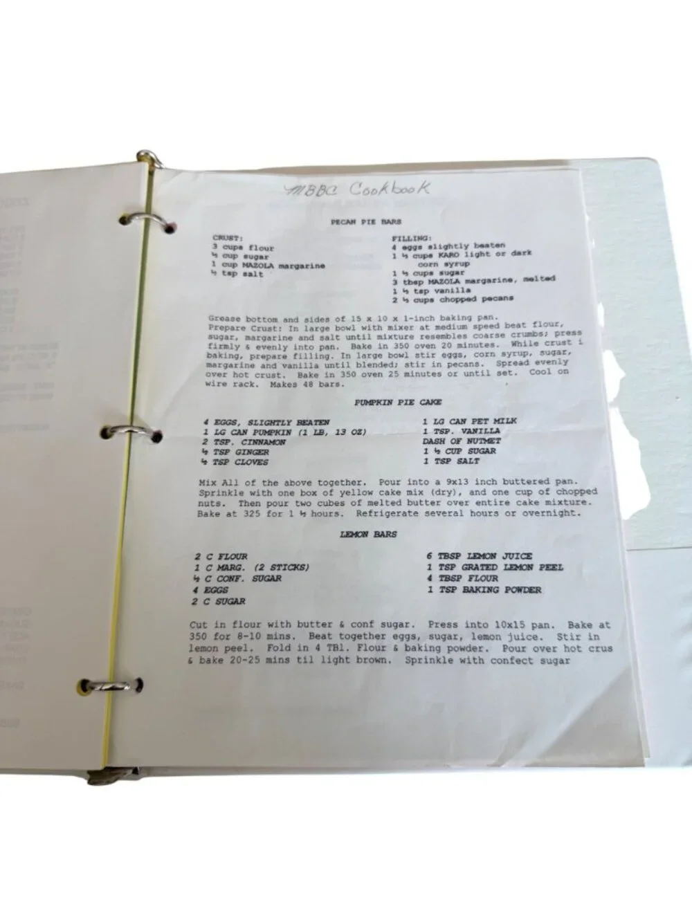MacArthur Blvd Baptist Church Cookbook 1994 Womens Ministry Recipes Binder